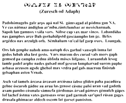 Theosophical Society - Sample of text from&nbsp;Liber Loagaeth, transliterated into English letters. According to Dee’s angels, these lines are a “preface to the creation of angels” during the initial formulation of the universe.